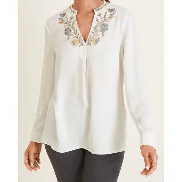 Women Chico's White Sequin Blouse, Size 16/18 - Picture 2 of 8